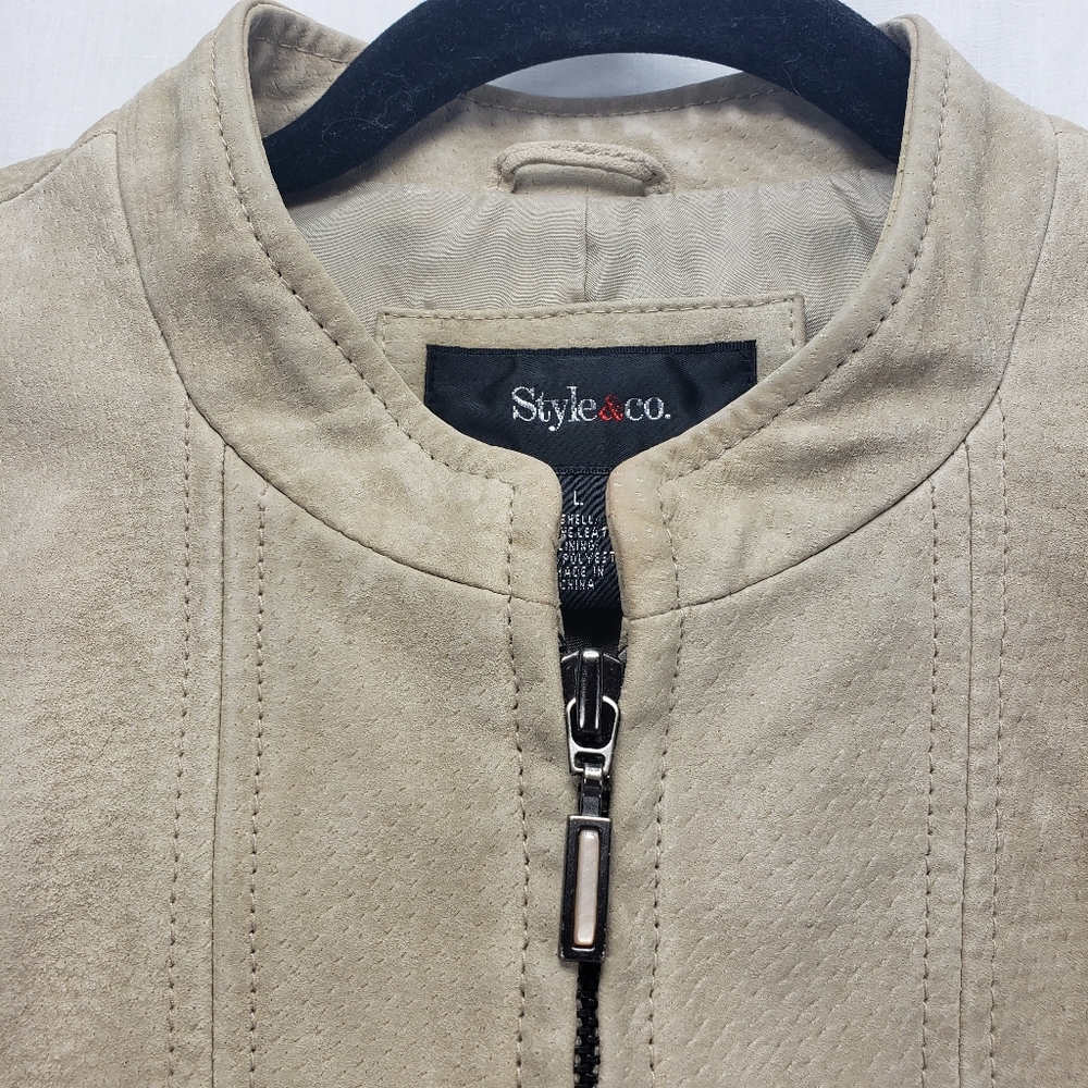 Style & Co. Beige Suede Leather Jacket - Picture 3 of 7